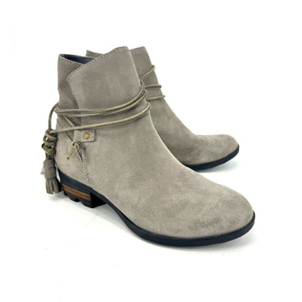 Sorel Lolla Quarry Grey‎ Suede Tassel Wrap Ankle Boots NL2682-005 Womens 7
